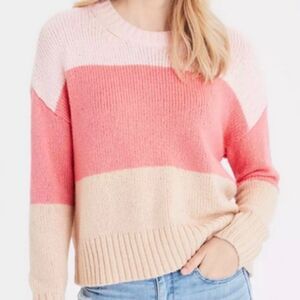 American Eagle Pink Colorblock Knit‎ Sweater Size XS